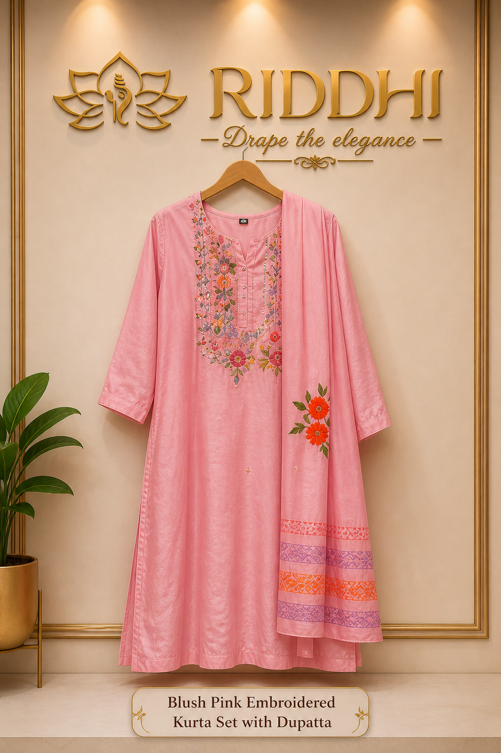 Elegant pastel shade Hand-style floral embroidery Straight cut for a flattering fit Soft and lightweight fabric Versatile styling