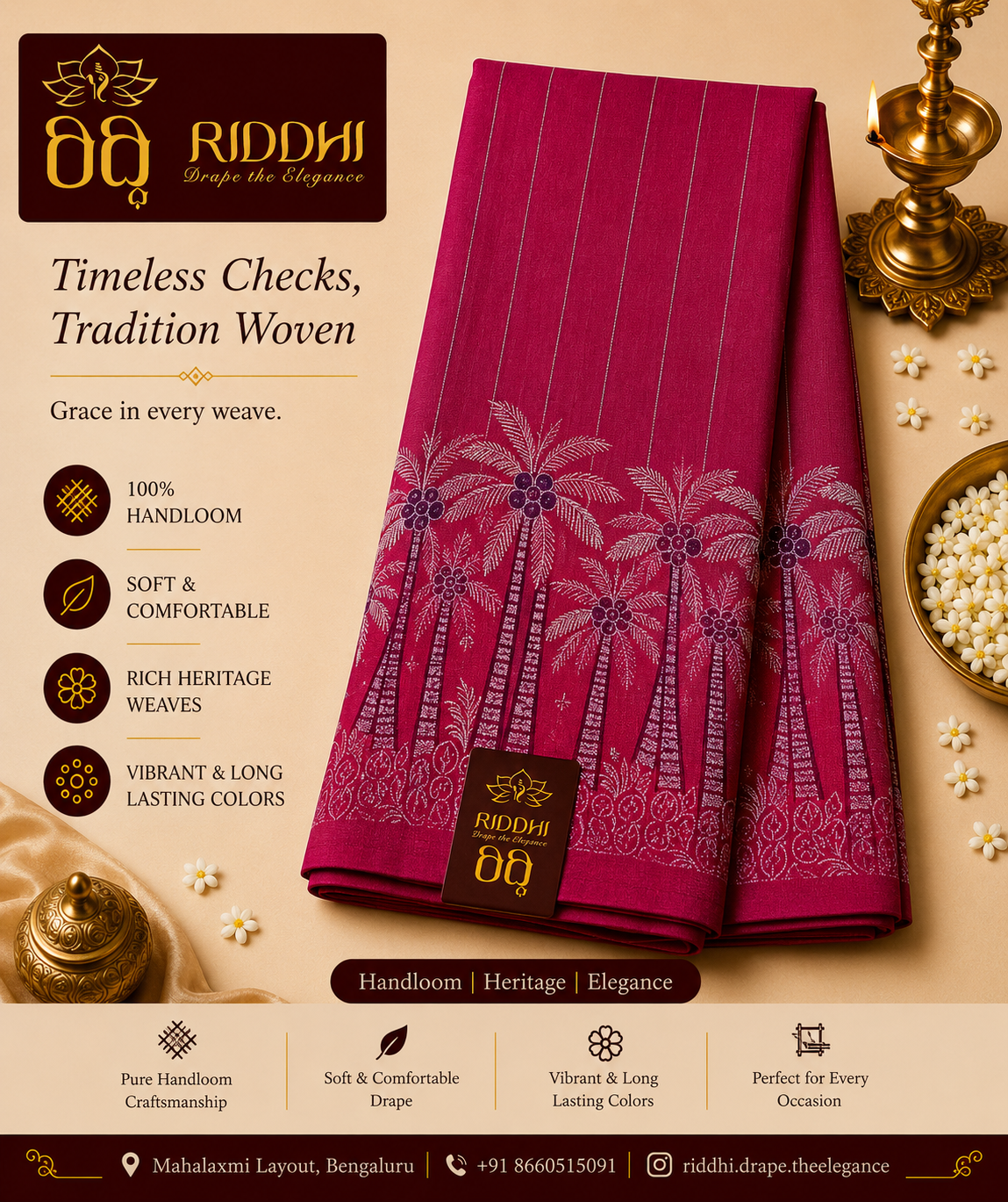 Magenta Pink Handloom Saree with Elegant Palm Tree Woven Motifs