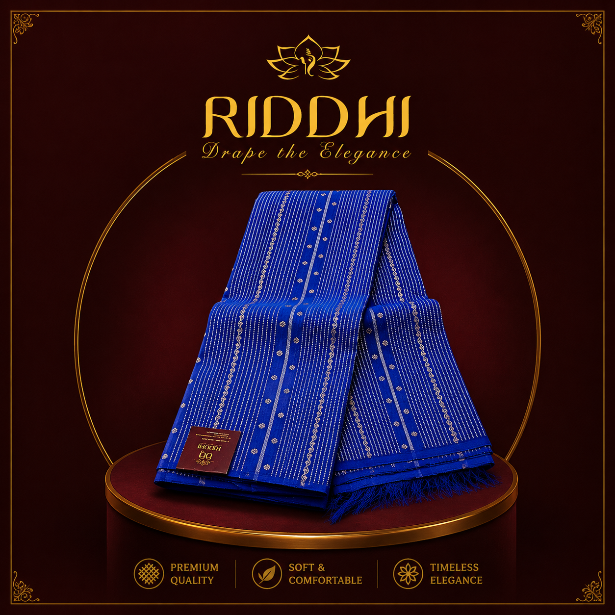 Royal Blue Borderless Kanjeevaram Saree