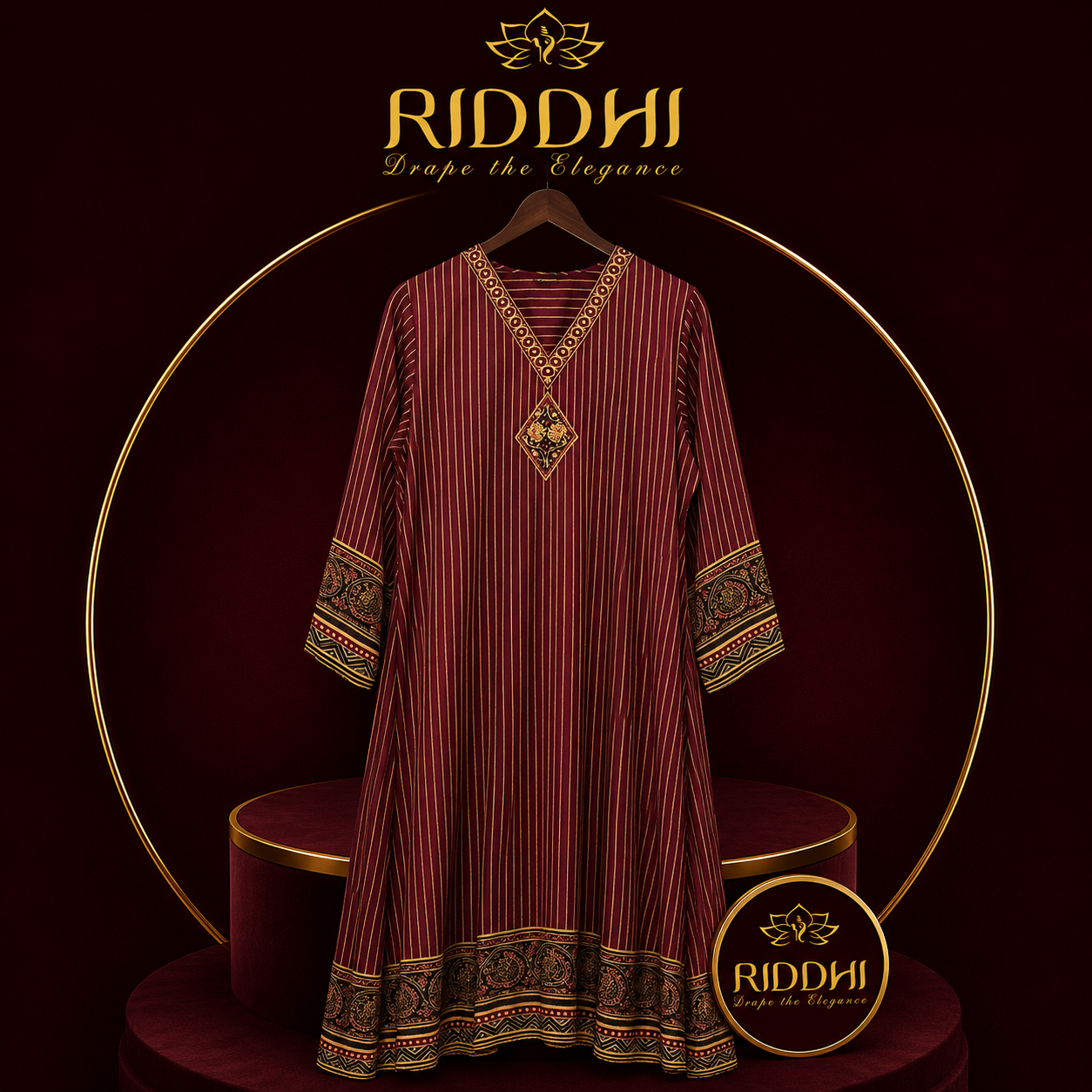 Maroon Stripe Ajrakh Border Kurti