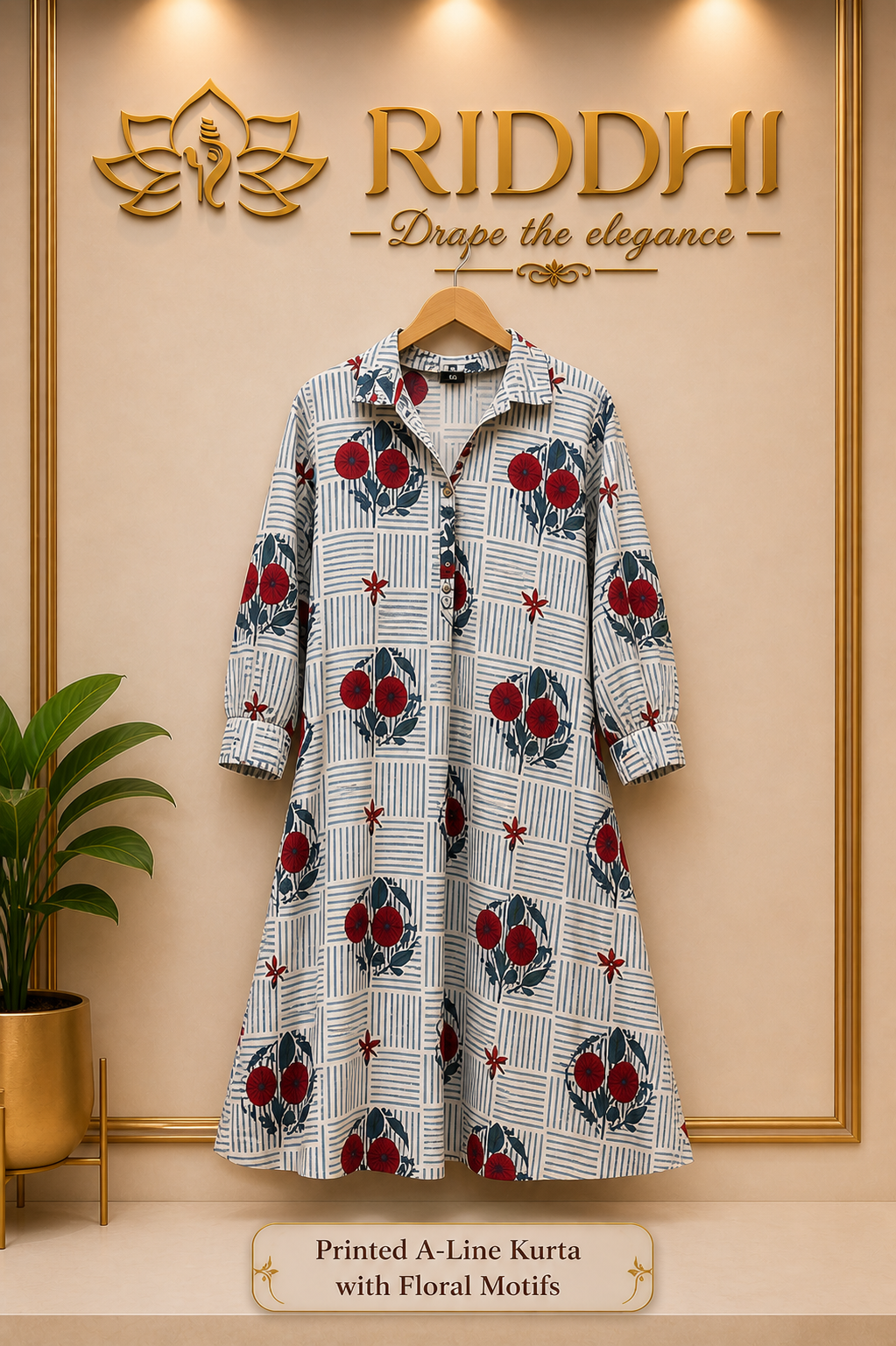 Grey Blue Printed A-Line Kurta with Floral Design | Casual & Office Wear